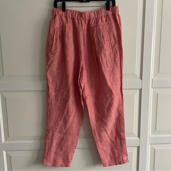 Anthropologie Coral Pink White Striped Linen Pull-On Pants 20242 - Picture 4 of 15